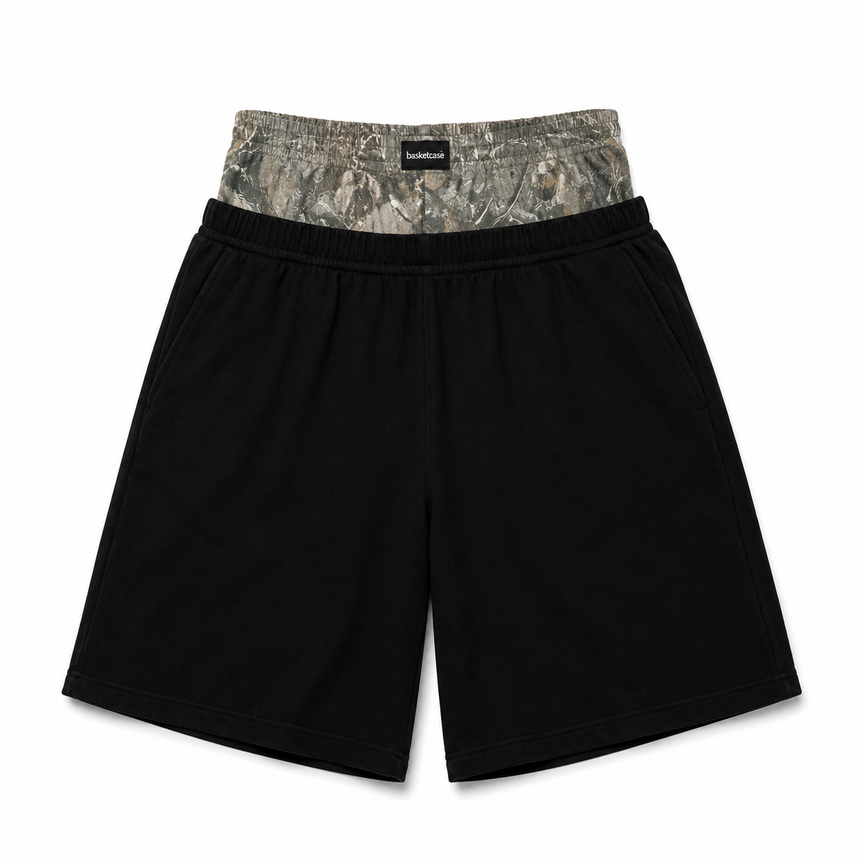 Black Layered Camo Shorts